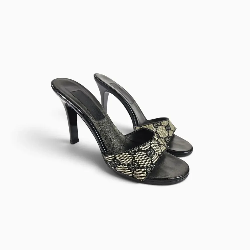 Y2k Gucci by Tom Ford Monogram Mules Pumps Gray Vintage - Size 36.5 EU